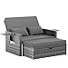 Amopatio Rattan Gartenlounge Outdoor Set, 2-Sitzer Gartensofa mit Verstellbarer Rückenlehne und Stauraum, Wetterfestes Lounge Möbel für Balkon und Terrasse, mit Hocker und Kissen, Grey