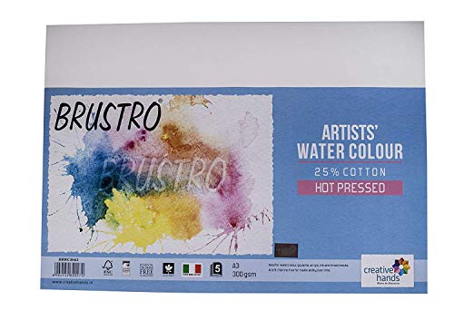 Image of BRUSTRO Technical Pen (Pack of 6) Watercolour Papers, 25% Cotton, HP 300 GSM, A3 Size, 5 Sheets (Pack of 2)