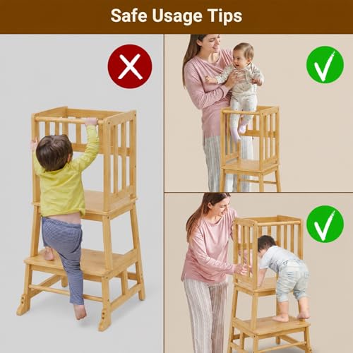 image for COSYLAND Toddler Standing Tower - Wooden Kitchen Step Stool Helper for