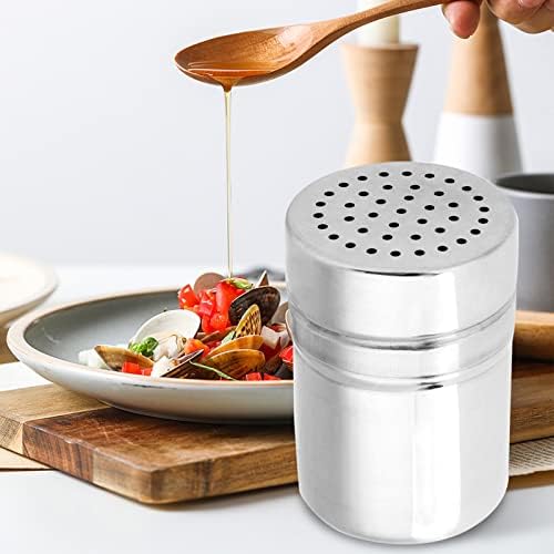 2Pcs Spice Shaker Stainless Steel, Metal Dredge Shaker Spice Dispenser Condiment Jar Spice Shaker Large Holes Kitchen Shakers Sugar Shaker(M)