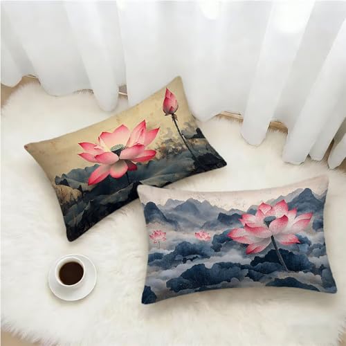 Pink Outdoor Pillow Covers 24x32 Set of 2, Flower Rectangle Throw Pillow Covers 32x24in with Hidden Zipper, Waterproof Linen Cushion Covers, Pillowcases for Bed Room Decor, Gifts for Women 9-9086