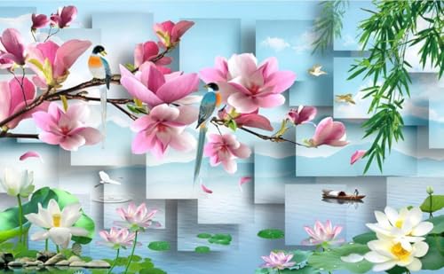 Papier Peint Panoramique Eau Fleurs Oiseaux Yucca Papier Peint 3D Tapisserie Murale Décoration Chambre Salon -songqians-28703-200cmx140cm