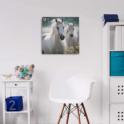 Toile murale chevaux blancs de qualité supérieure encadrée - 5