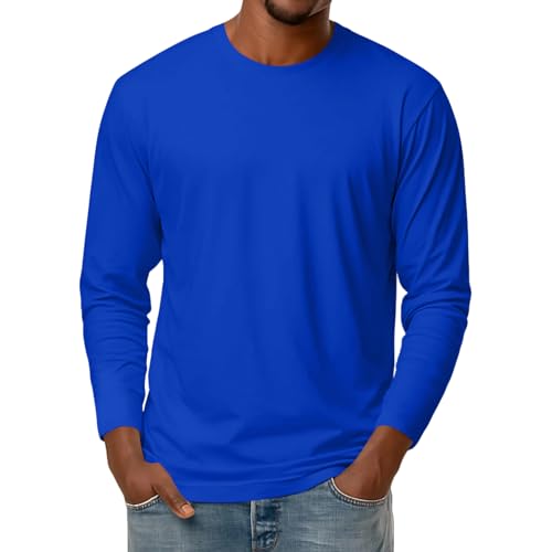Mens T Shirt Long Sleeve Undershirt Casual Pullover Round Neck Tee Henley Blouses Lightweight Tops Breathabal Performance Sports Gym Tops 382 Royal Blue S