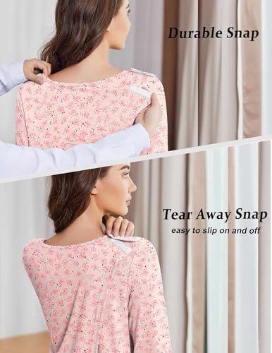 Deyeek Hospital Gowns for Women Open Back Tear Away Post Surgery Dress Long Sleeve with Shoulder Snaps Adaptive Nightgowns3