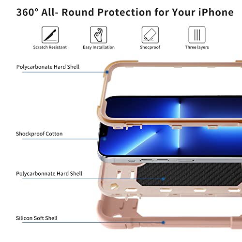 Cookiver for iPhone 14 Case/iPhone 13 Case 6.1 Inch with Ring Stand, with 2 Pack Glass Screen Protector + 1 Pack Camera Lens Protector,Heavy-Duty Shockproof Military Grade Rugged Cover (Pink) by Cookiver - Image 3
