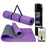 LA MENTE ES MARAVILLOSA - Esterilla de Yoga, Pilates y Otros Deportes - Antideslizante TPE con Bolsa y Correa para Llevar al Hombro | Ecológica - No Tóxica - 183 x 61 cm (Flores, Morado/Negro)