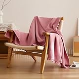 Simple&Opulence Cotton Muslin Throw Blanket 4 Layers for Bed, Couch, Woven Gauze Blanket with Tassels, Soft Lightweight Cozy Pre-Washed Breathable Farmhouse Decoration for All-Season(Dusty Pink)