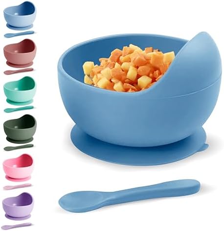 Xabono Baby Plates with Suction BPA Free for Easy to Wash Bowls and Silicone Spoon Ejoyable Desing First Food Plate Bowl (Light Blue) (SBBUK2022)