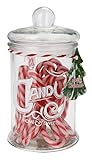 Vorratsglas mit 35 Stück Zuckerstangen essbar - Erdbeer Geschmack - Befülltes Süßigkeiten Glas mit Deckel - Bonbon Deko Glas luftdicht Candy Canes Nikolaus Weihnachten Geschenk vegan glutenfrei halal