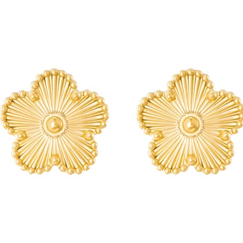 Gold Plated Stainless Steel Four Leaf Clover Stud Earrings for Women