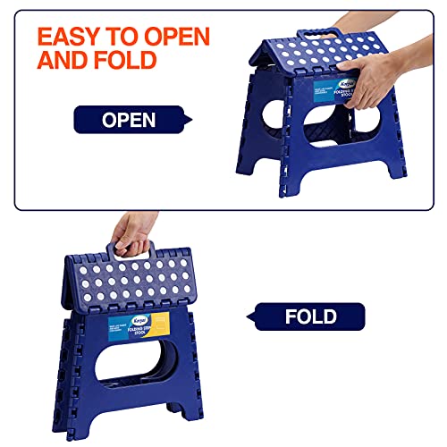 Korpai 11" Folding Step Stool For Adults And Kids Holds Up To 300 Lbs,Non-Slip Folding Stools With Portable Handle, Compact Plastic Foldable Step Stool For Bathroom,Bedroom, Kitchen Royal Blue, 2Pc #TOP2