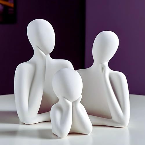 Image of CraftVatika Home Decoration Items for Living Room,Modern Abstract Family Sculpture Set, White Resin Decorative Figurines, 3-Piece Table Decor for Home Office, Artifact for Table,Tabletop Corner Decor