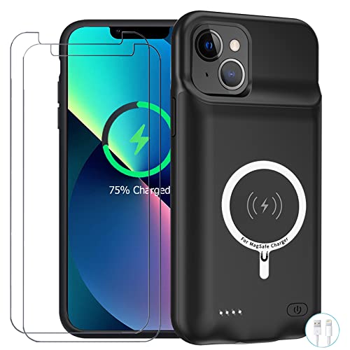 Battery Case for iPhone 13, Enhanced 10000mAh Portable Protective Smart Wireless Charging Case Support Carplay Compatible with iPhone 13 (6.1 inch) Rechargeable Extended Battery Charger Case (Black)