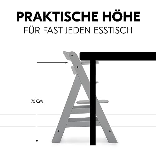 hauck Alpha+, Grey - Mitwachsender Holzhochstuhl aus Buche für Kinder ab 6 Monaten bis 90 kg - Inklusive 5 Punkt Gurt, Schrittgurt, Schutzbügel - Kompatibel mit viel Zubehör