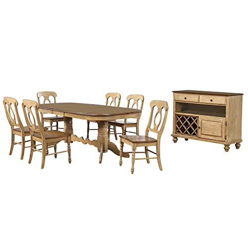 Sunset Trading Brook Dining Table Set, Distressed Sonoma Oak and Light Walnut