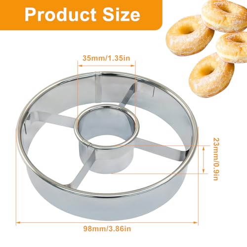 Kyuionty 3.86 Inch Donut Cutter, Stainless Steel Doughnut Cutter Professional Baking Mold Tool for Perfect Donuts Bagels Cookies Biscuits