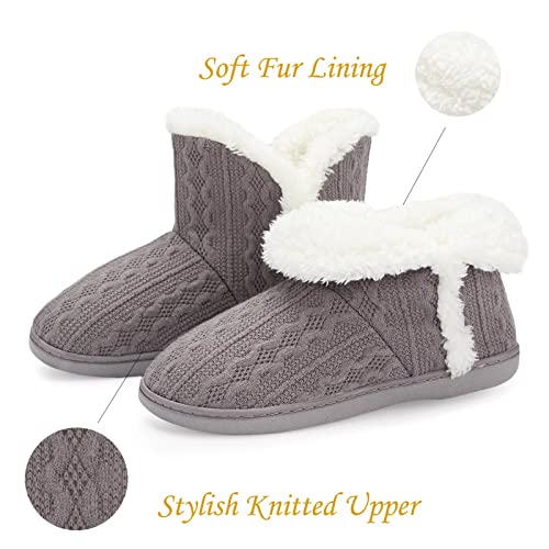 NineCiFun Women's Fuzzy Winter Bootie Slippers Knitted Ankle Boots Slippers Warm House Shoes Outdoor Indoor with Plush Fur Lining2