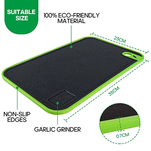 BOCHION Chopping Board Set, 3 Thick Plastic Cutting Boards with Non-Slip Feet and Garlic Press Grove - Image 2