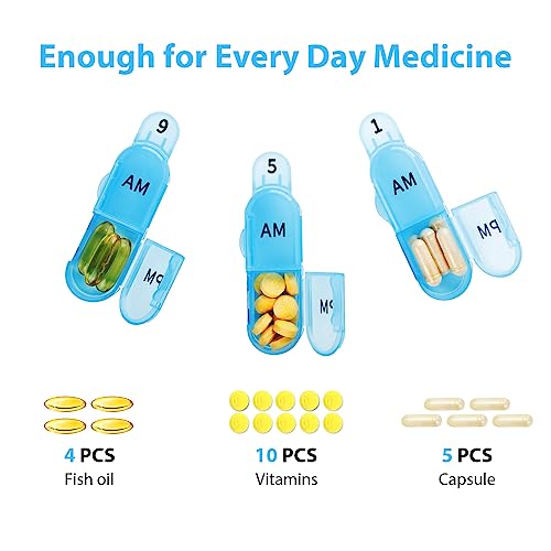 Image of Daviky Monthly Pill Organizer 2 Times a Day, 30 Day Pill Box AM PM with Separate Container, One Month Medicine Case Twice a Day to Hold Vitamins, Supplements and Medication (Blue)