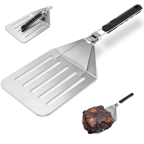 Large Metal Spatula, Extra Large Stainless Steel Spatula 22 x 7.9 Inch, Heavy Duty BBQ Meat Turner with Foldable Handle, Oversized Turner for Lifting Whole Ribs, Brisket & Pork