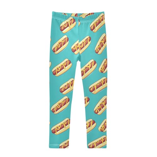 Hot Dogs Girls' Leggings Toddler Doodles Turquoise Kids Yoga Pants Dance Active Tights 4T
