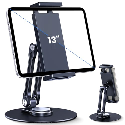 Lucrave Tablet Stand Holder for iPad Adjustable with 360 Rotating Base for Desk Aluminum Swivel Tablet Stand Compatible with iPad Air Mini 10.2 9.7 Pro 11/13 and More