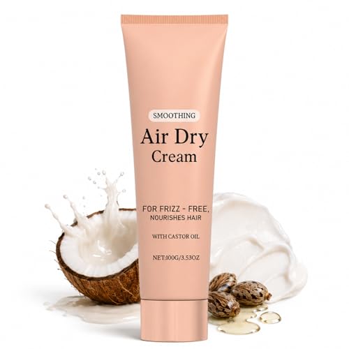 Smoothing Air Dry Cream for Hair Hair Cream for Frizzy Hair Frizz Control Hair Conditioner with Castor Seed Oil Coconut Oil Lightweight Styling Cream Frizzy Hair Smoothing 100g