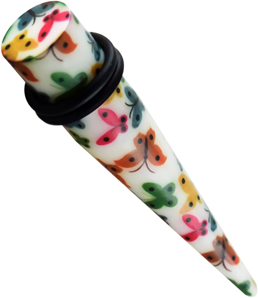 Colorful Multi Butterfly Pattern UV Acrylic Straight Tapers - Expander - Stretching - Gauge Ear Plug Body Piercing Jewelry