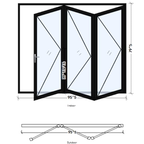 96\" x 80\" 3 Panels Aluminum Folding Doors in Bluck, Folded Out from Left to Right