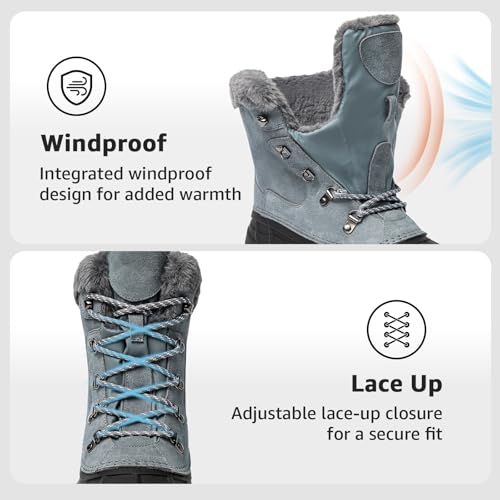 Image of Kelway Men's Winter Boots, Insulated Waterproof Leather & Suede Snow Boots with Anti-Slip Rubber Sole, Cold Weather Outdoor Hiking Shoes
