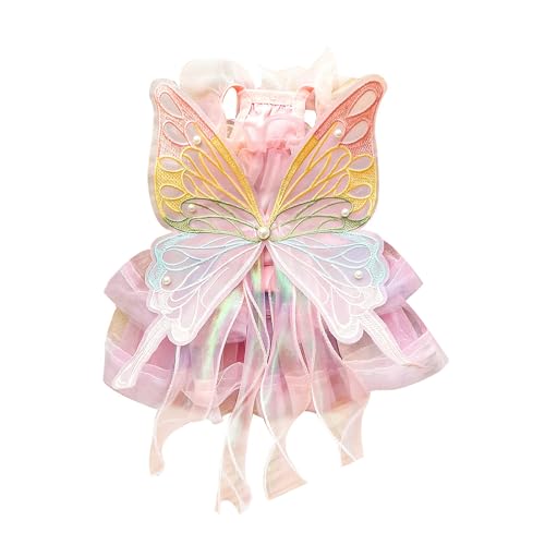 BT Bear Robe de princesse papillon avec jupe tutu multicouche pour chiens de petite et moyenne taille, rose, taille XXL