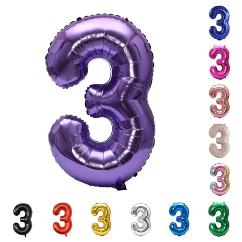 Image of YPSelected 32 Inch Large Foil Helium Number Balloon Birthday Wedding Party 0-9 (Purple, 3)