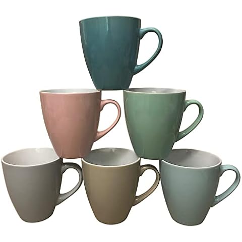 Doriantrade Kaffeebecher Groß 6 Stück Bunt XXL Tassen 500ml aus Keramik Pastell Kaffee Becher Tasse 6er Set Cover