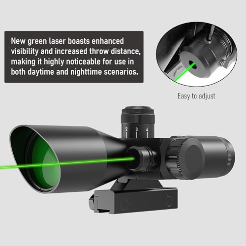 UUQ 2.5-10x40 Rifle Scope with Red/Green Illuminated Mil-dot with Red/Green Laser Combo-Green Lens Color,Tactical Scope for Gun Air Hunting,Free 20/11mm Mounts