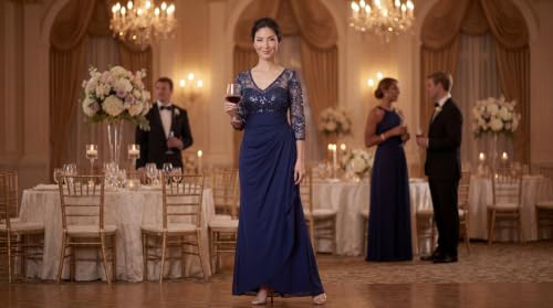 Image of Alex Evenings Womens Long Lace Top Empire Waist Dress