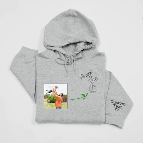 Custom Embroidered Portrait Hoodies from Photo | Customized Dad Sweatshirt with Photo Outline Embroidery | Design Your Own Custom Hoodie | Gift for Dad, Grandpa, Father's Day4