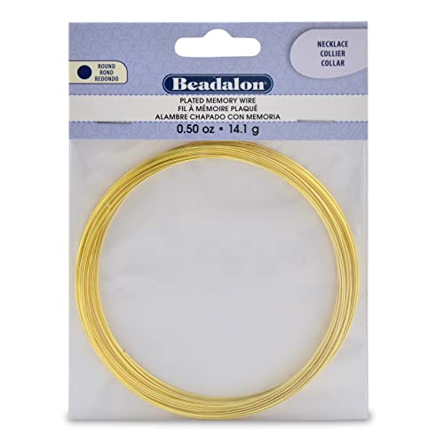 Beadalon Carbon Steel Memory Wire, Round, Necklace, Gold Color, 0.5 oz, Approx. 18 coils