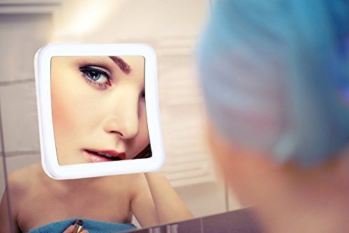 Charmax 8X Magnifying Lighted Makeup Mirror with Bag, Natural LED Lights Bathroom Vanity Mirror, Battery Operated Travel Mirror, Square