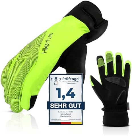 HIKENTURE Winterhandschuhe, Wasserdicht Fahrrad Handschuhe Winter Herren Damen, Winddichte Skihandschuhe Fahrradhandschuhe mit Langlauf Gel Gepolstert Männer Frauen, Outdoor Thermo