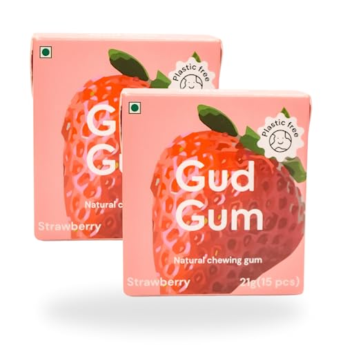 Image of Gud Gum- Natural, Plastic Free Chewing Gum- Pack of 2- No added artificial colours, flavours & sweeteners (Strawberry)