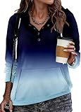 ROSELINLIN Womens Hoodies Gradient Navy Sweatshirts Pullover Tops with Kangaroo Pockets XXL
