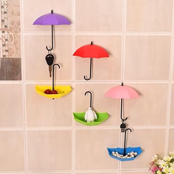 3 Pcs Colorful Umbrella Wall Rack,Creative Key Rack Organizer Hooks with Adhesive,Umbrella Wall Hooks Sticker Key Hanging Holders Decor for Key, Scarf,Wall Mounted Key Holder(Green Blue Purple)