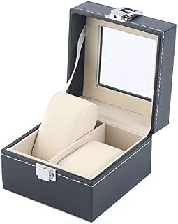 Swiftswan Black Plain Pattern 2 Grid PU Leather Watches Jewelry Display Case Boxes Storage luxury Gift for Home Jewelry Decoration