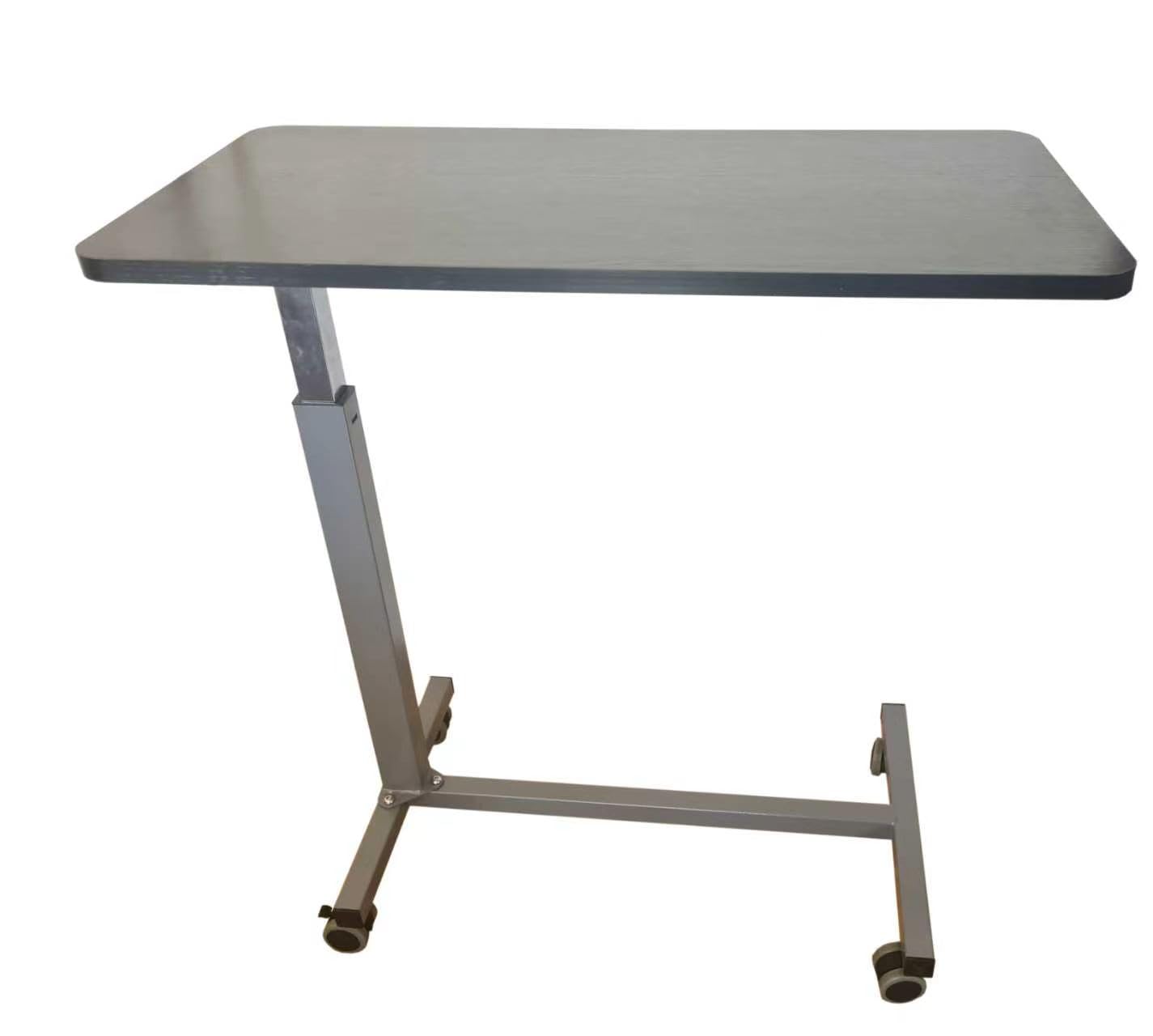 Healthcare NT7201 - Mesa de cama portátil ajustable en altura y silla con ruedas, mesa de cama de hospital, portátil, lectura, comida, desayuno, palanca ajustable accionada por neumático