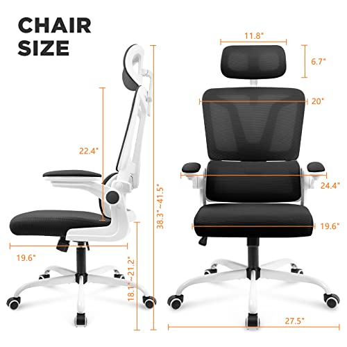 Soontrans Black Ergonomic Office Chair With Lumbar Support Pillow, Mesh Office Chair With Adjustable Arms & Headrest, Rocking Office Desk Chair, Comfortable Ergonomic Chair, Comfy Ergo Chair For Home #TOP2