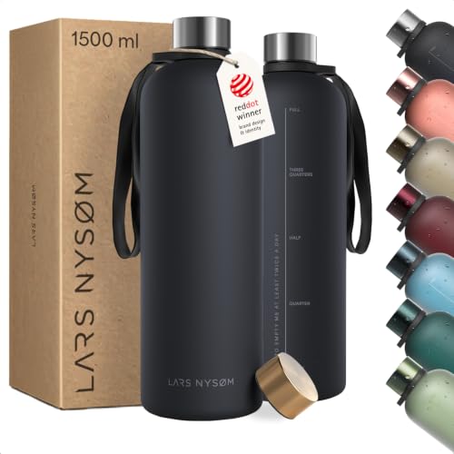 Image of LARS NYSOM Water Bottle 51oz | Drinking Bottle 1.5Liter | Ultralight Tritan Sports Flask leak-proof | Ideal for sports, office, yoga | 2 lids included (Carbon Black, XL 50.7oz)