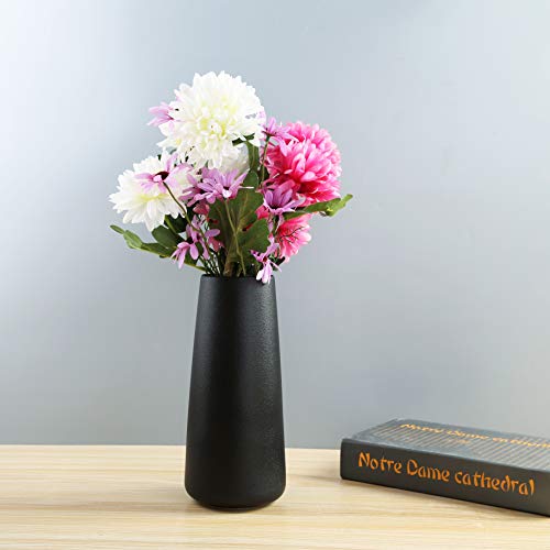 image for Gemseek 8 inch Black Ceramic Flower Vase, Modern Vase for Living Room 