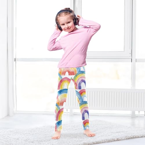 Watercolor Rainbow Dots Girls Leggings Kids Yoga Pants Dance Active Tights 4T4