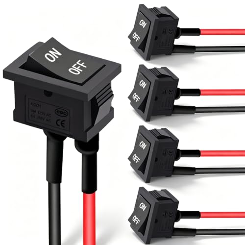 Twidec/5Pcs Rocker Switch AC 6A/250V 10A/125V SPST 2 Pins 2 Position ON/Off Car Boat Square Black Rocker Switch Toggle with Pre-soldered Wires KCD1-1-101-ON-OFF-X